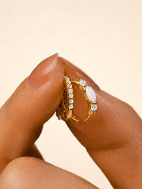 Dainty Opal & CZ Huggie Hoop Earrings - Gold-Plated
